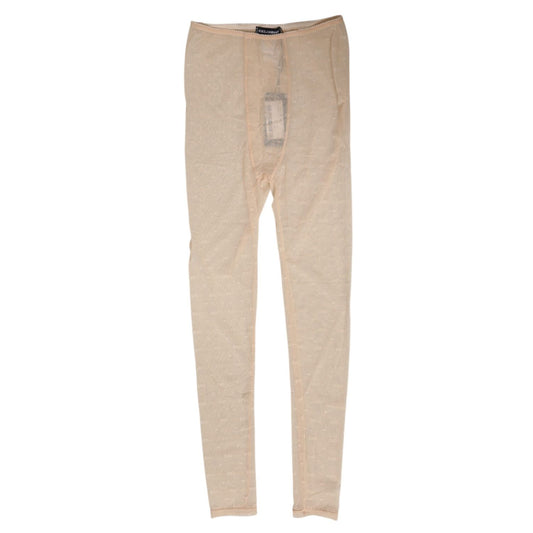 Dolce & Gabbana Beige Nylon Stretch Logo Lace Leggings Underwear, Italian-made, beige mid-rise tights.