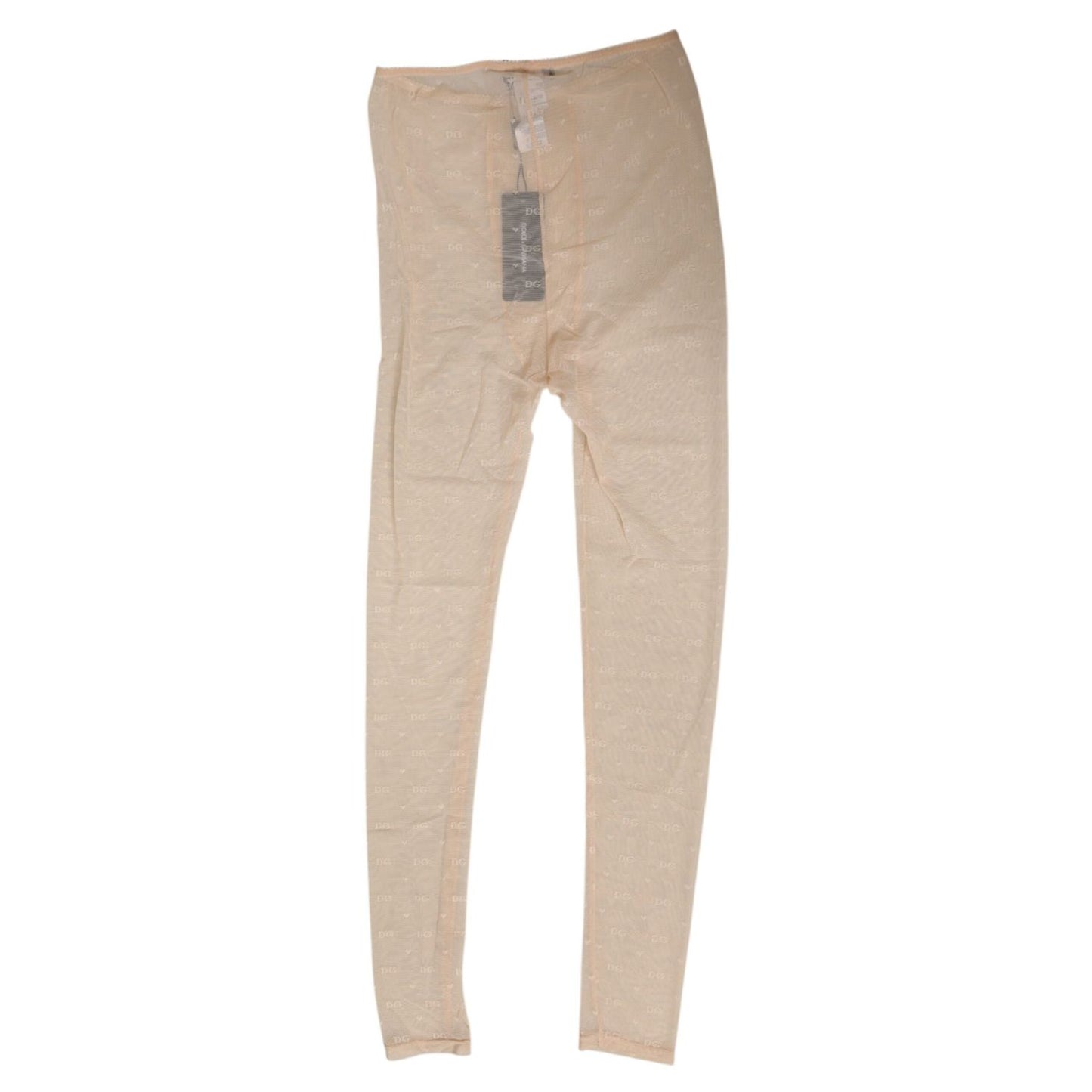 Dolce & Gabbana Beige Nylon Stretch Logo Lace Leggings Underwear