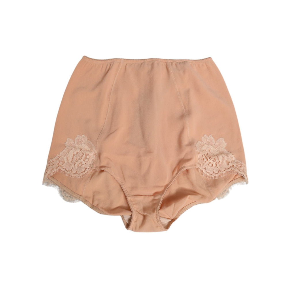 Dolce & Gabbana Beige Silk Stretch High Waist Girdle Underwear displaying luxurious fabric and brand logo.