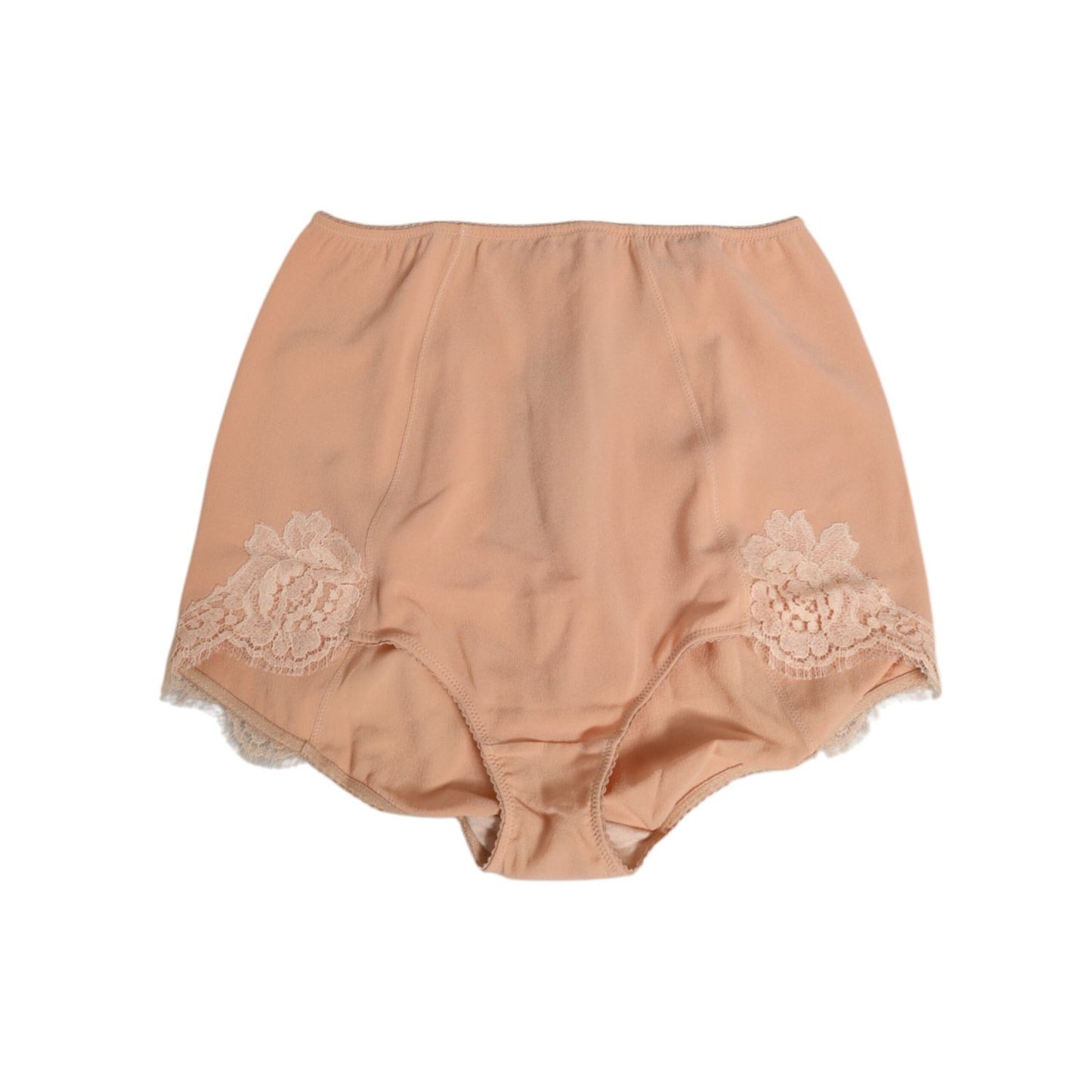 Dolce & Gabbana Beige Silk Stretch High Waist Girdle Underwear displaying luxurious fabric and brand logo.