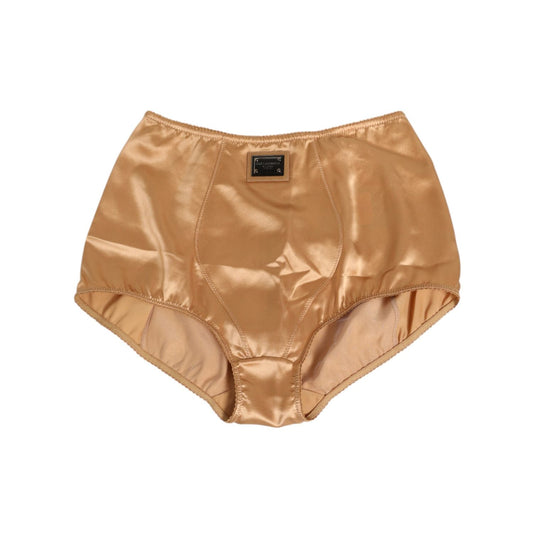 Dolce & Gabbana Beige Silk Stretch High Waist Girdle Underwear displaying luxurious fabric and brand logo.