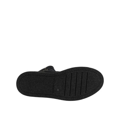 Sole view of Dolce & Gabbana Black Alpaca Wool Suede Mid Calf Boots Shoes, highlighting grip and style for a high-fashion winter look.