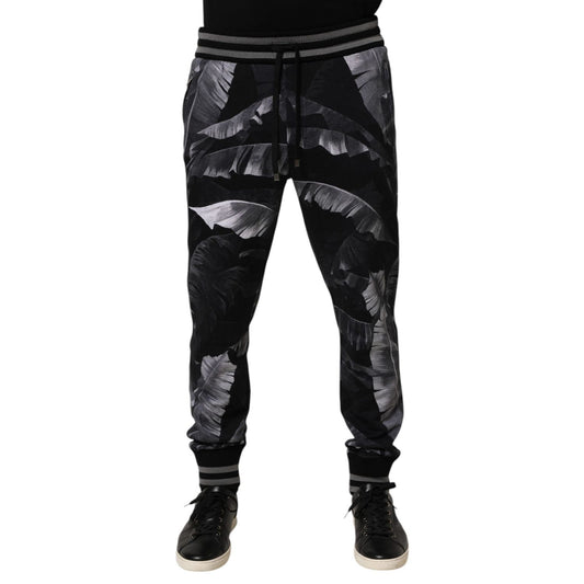 Dolce & Gabbana Black Banana Leaf Cotton Jogger Trouser Pants Dolce & Gabbana