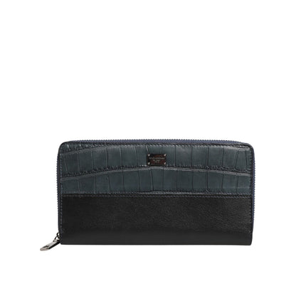 Dolce & Gabbana Black Blue Exotic Leather Men Continental Clutch Wallet