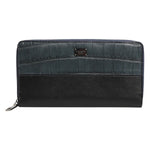 Dolce & Gabbana Black Blue Exotic Leather Men Continental Clutch Wallet with logo plaque and zip-around design