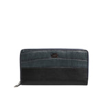 Dolce & Gabbana Black Blue Exotic Leather Men Continental Clutch Wallet with zip-around design and logo plaque.