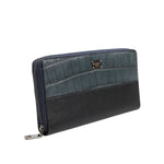 Dolce & Gabbana Black Blue Exotic Leather Men Continental Clutch Wallet with logo plaque and zip-around design.