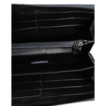 Interior view of Dolce & Gabbana Black Blue Exotic Leather Men Continental Clutch Wallet with card slots and zip pocket.