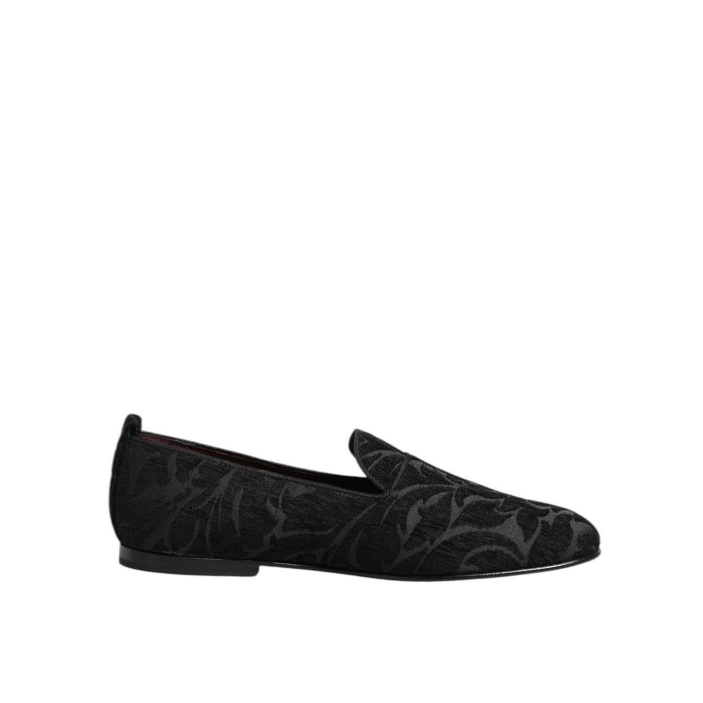 Dolce & Gabbana Black Brocade Loafers Slip On Men Dress Shoes with sleek design for formal events.