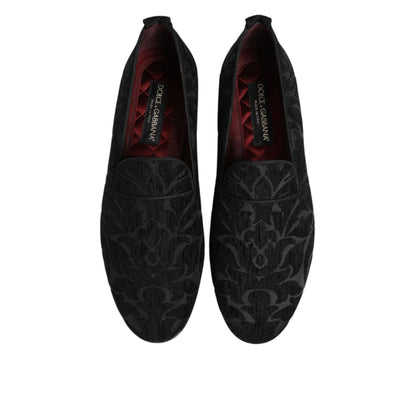 Dolce & Gabbana Black Brocade Loafers Slip On Men Dress Shoes top view