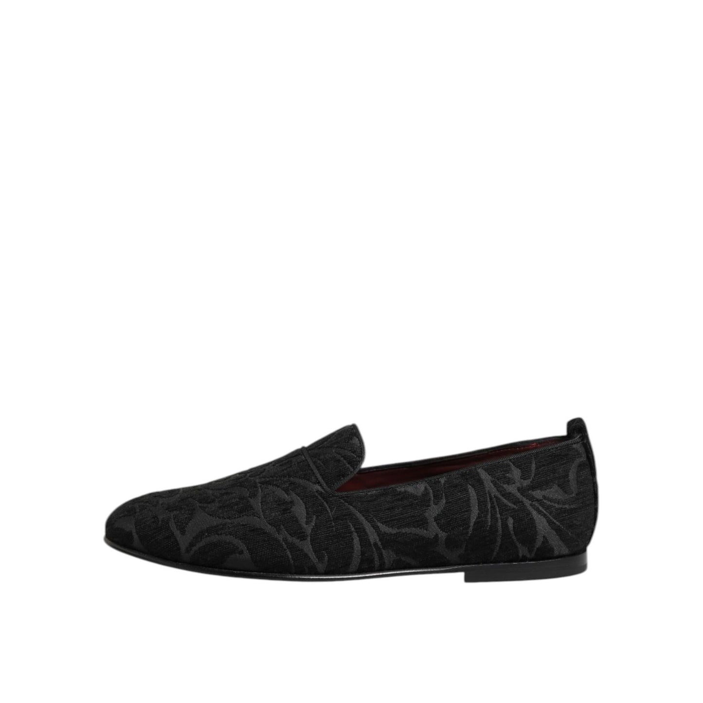 Dolce & Gabbana Black Brocade Loafers Slip On Men Dress Shoes - luxurious black brocade slip-on loafers for formal events.