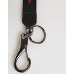 Dolce & Gabbana Black Burgundy Polyester DG Logo Men Keychain Keyring with polished metal hardware