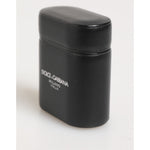 Dolce & Gabbana Black Calfskin Leather Logo Print Flip Holder Airpods Case in black leather with logo print
