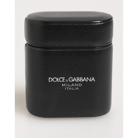 Dolce & Gabbana Black Calfskin Leather Logo Print Flip Holder Airpods Case featuring sleek design and luxury finish