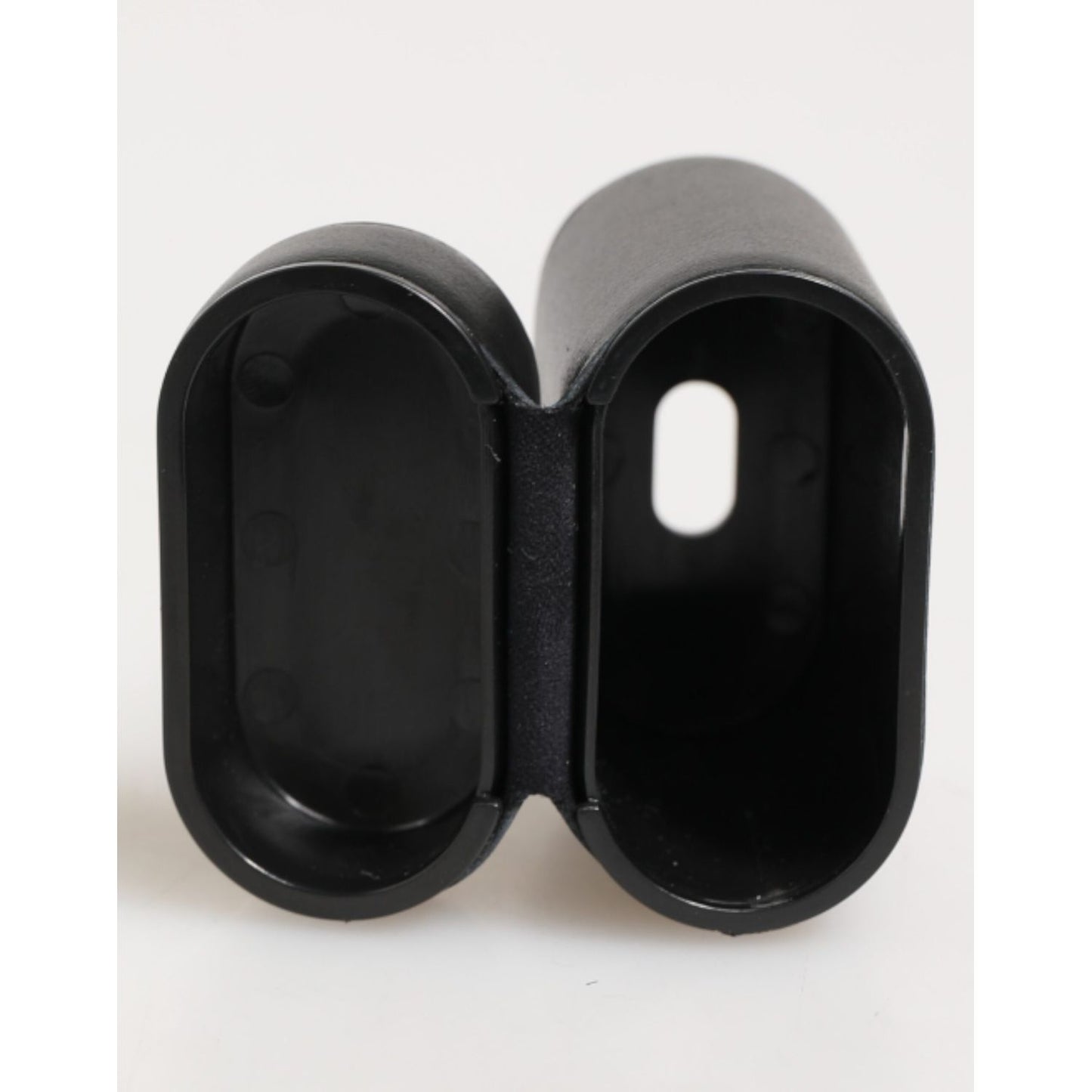 Dolce & Gabbana Black Calfskin Leather Logo Print Flip Holder Airpods Case open view