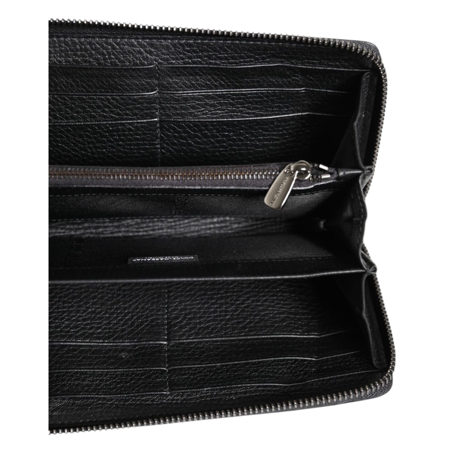 Dolce & Gabbana Black Calfskin Leather Logo Zip Around Continental Wallet
