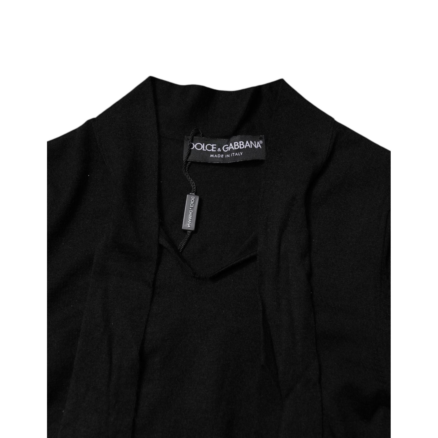 Dolce & Gabbana Black Cashmere Ascot Collar Long Sleeve Top