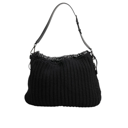 Dolce & Gabbana Black Cashmere Knitted Leather Shoulder Women Borse Bag