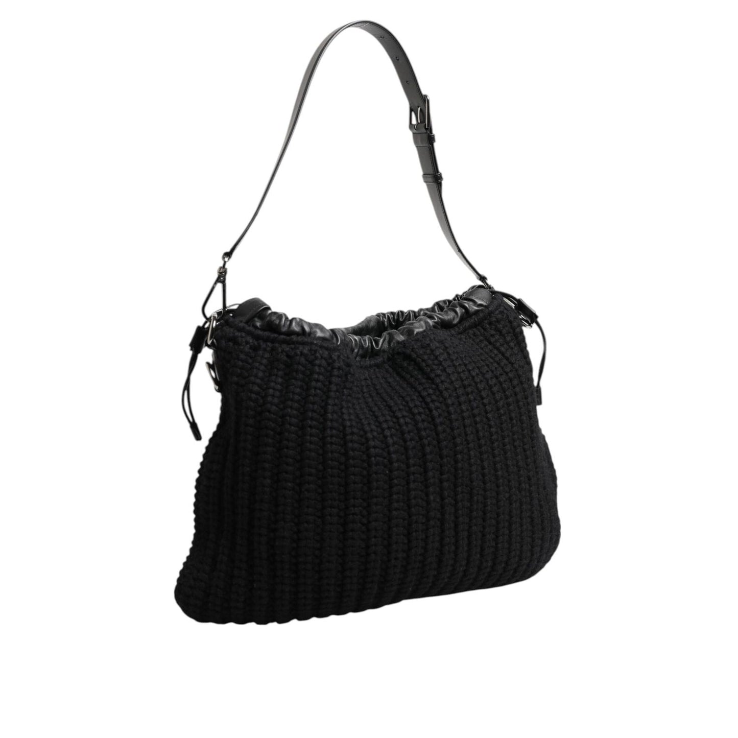 Dolce & Gabbana Black Cashmere Knitted Leather Shoulder Women Borse Bag