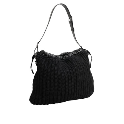 Dolce & Gabbana Black Cashmere Knitted Leather Shoulder Women Borse Bag