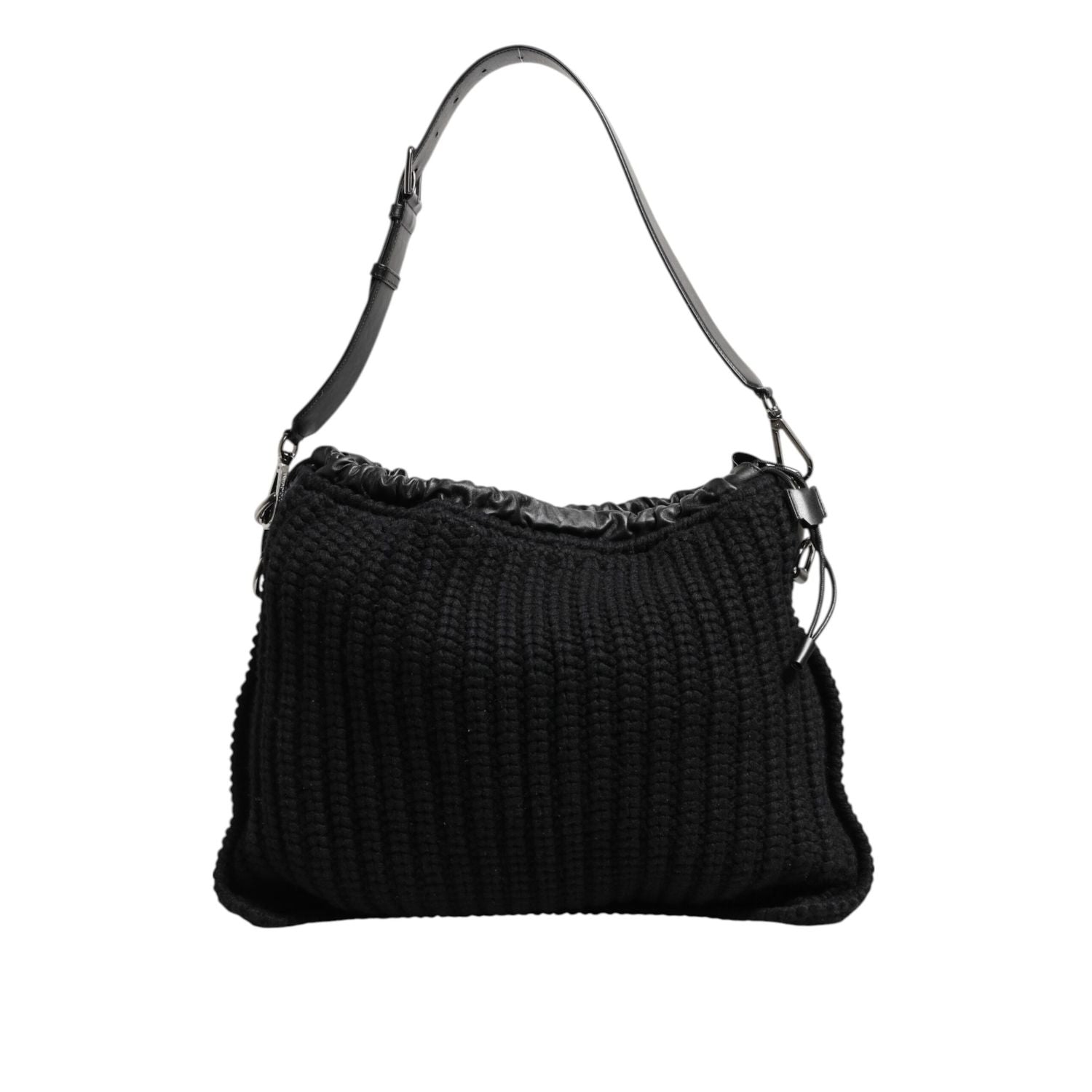 Dolce & Gabbana Black Cashmere Knitted Leather Shoulder Women Borse Bag