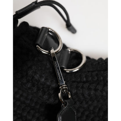 Dolce & Gabbana Black Cashmere Knitted Leather Shoulder Women Borse Bag