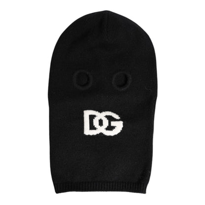 Dolce & Gabbana Black Cashmere Knitted Ski Mask Balaclava Hat with logo detail, made in Italy, 100% cashmere, new with tags.