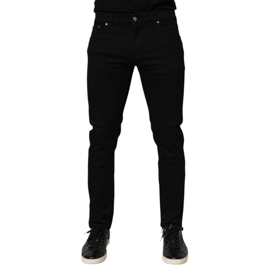 Dolce & Gabbana Black Cotton Blend Skinny Men Trouser Pants showcasing tailored fit.