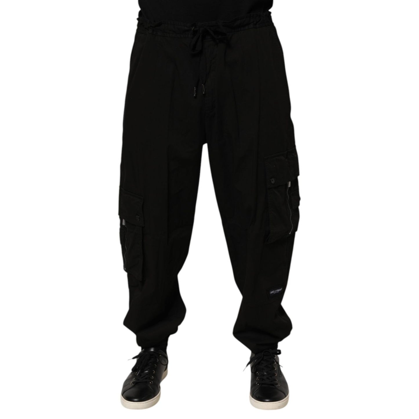 Dolce & Gabbana Black Cotton Cargo Jogger Sweatpants Pants featuring multiple cargo pockets and ribbed cuffs for a stylish casual look.