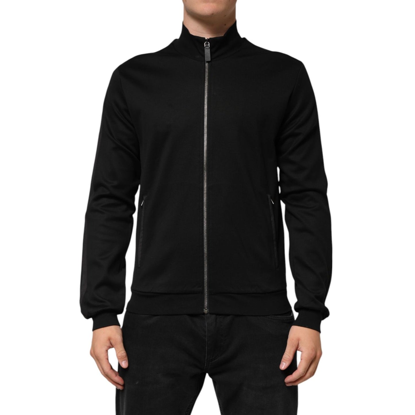 Dolce & Gabbana Black Cotton Logo Full Zip Men Bomber Jacket