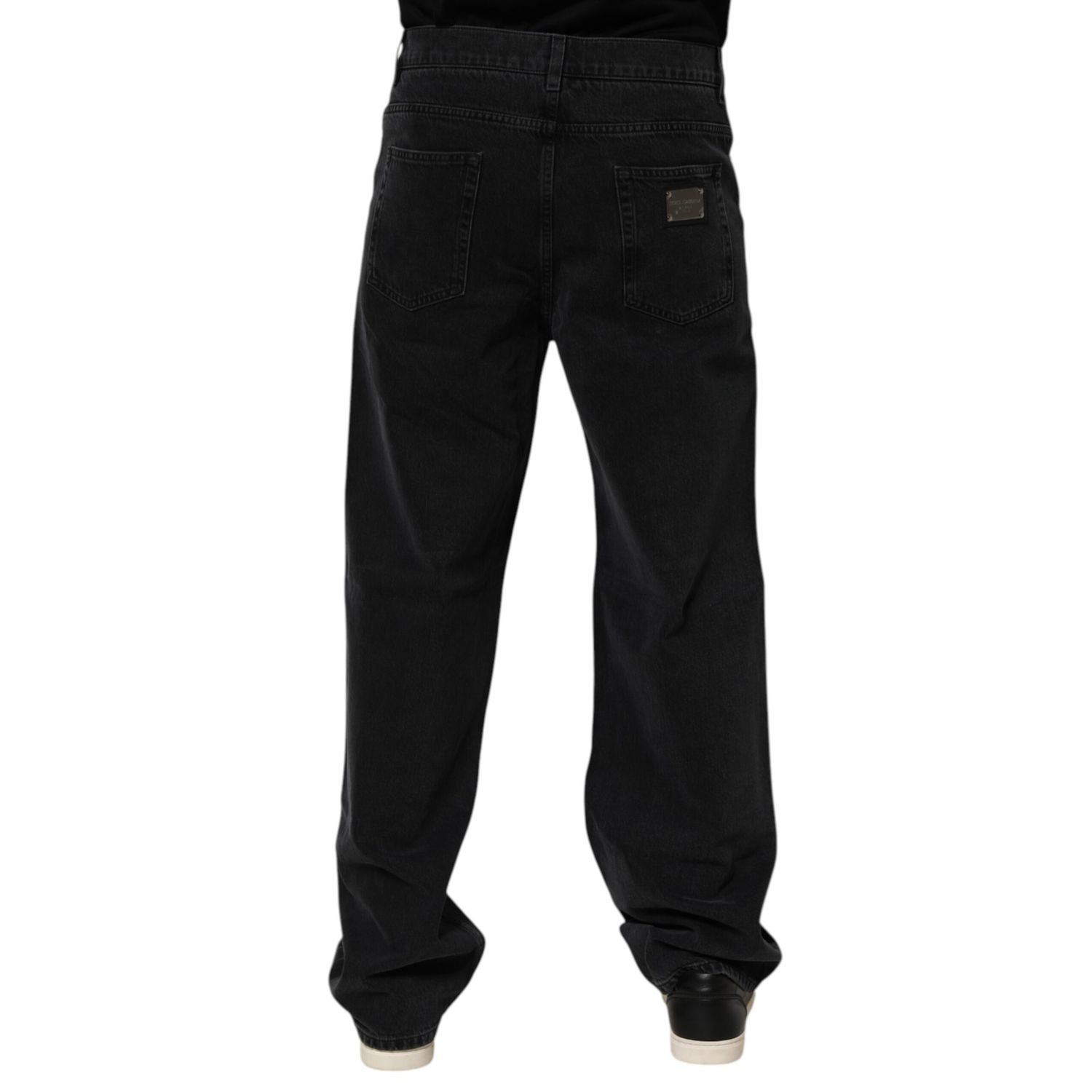 Dolce & Gabbana Black Cotton Logo Men Mid Waist Denim Jeans