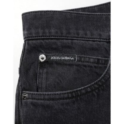 Dolce & Gabbana Black Cotton Logo Men Mid Waist Denim Jeans