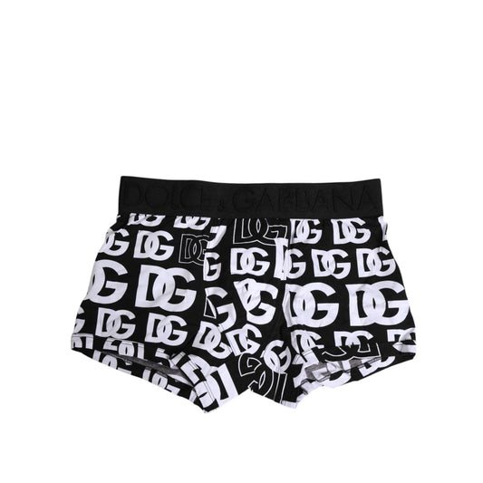 Dolce & Gabbana Black Cotton Logo Regular Men Boxer Underwear with elastic waistband and white logo print.