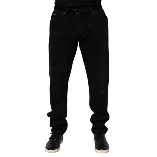 Dolce & Gabbana Black Cotton Regular Denim Men Trouser Jeans front view showcasing premium fabric and classic design.