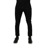 Alt Tag: Model wearing Dolce & Gabbana Black Cotton Skinny Jeans Men Trouser Pants, showcasing sleek design and luxury style.