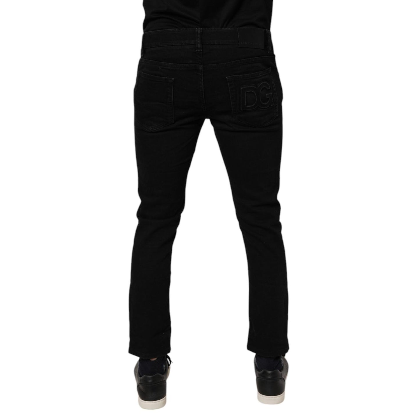 Dolce & Gabbana Black Cotton Skinny Jeans Men Trouser Pants back view