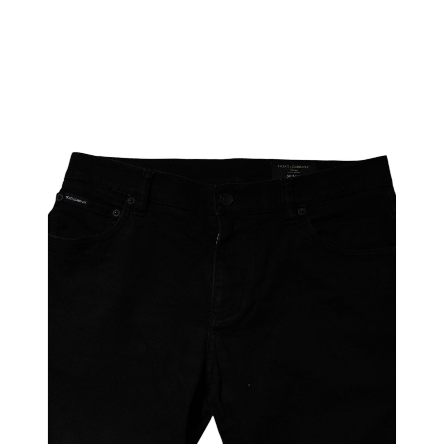 Dolce & Gabbana Black Cotton Skinny Jeans Men Trouser Pants with classic five-pocket styling and signature logo details.