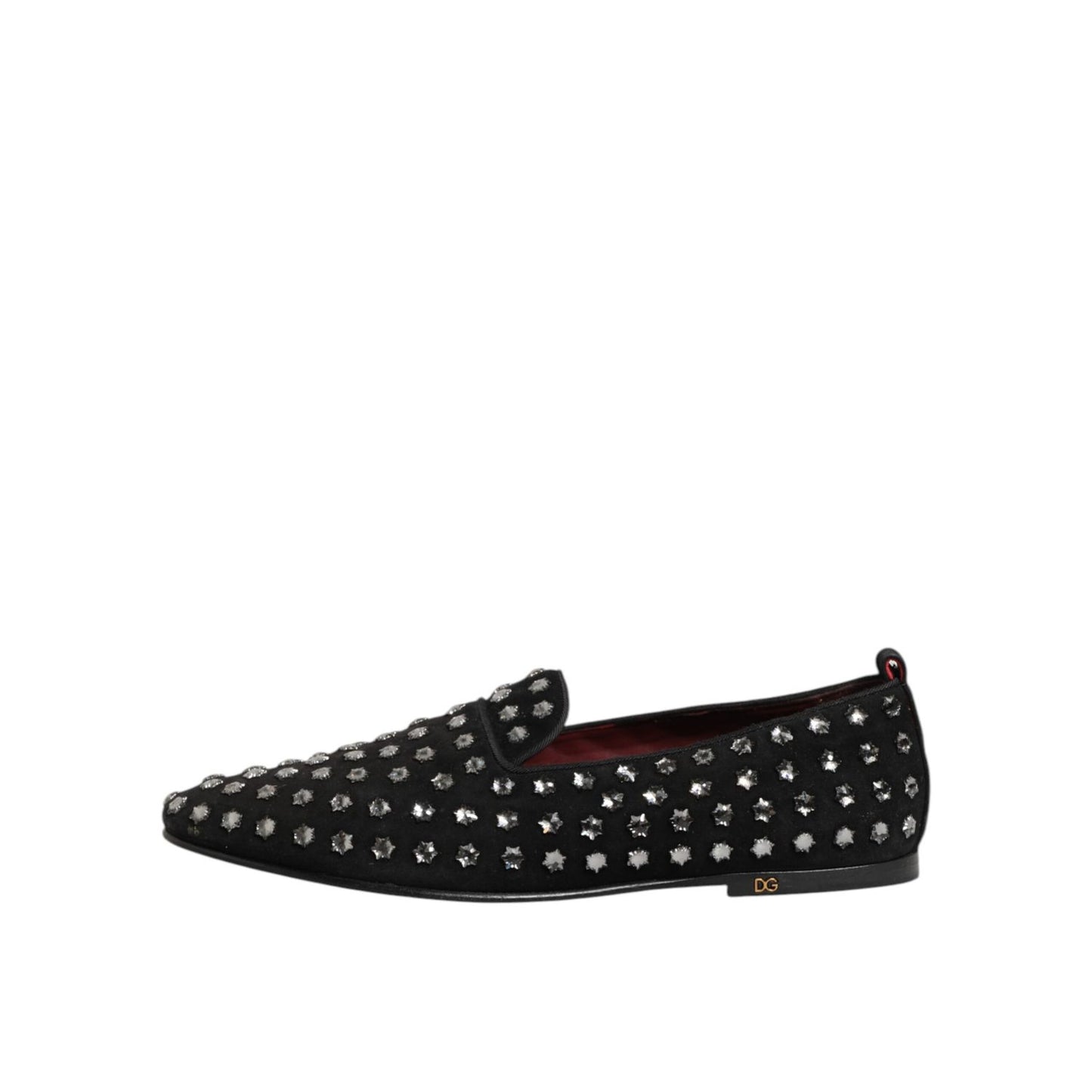 Dolce & Gabbana Black Crystal Embellished Loafers Dress Shoes with crystal details, perfect for elegant occasions.