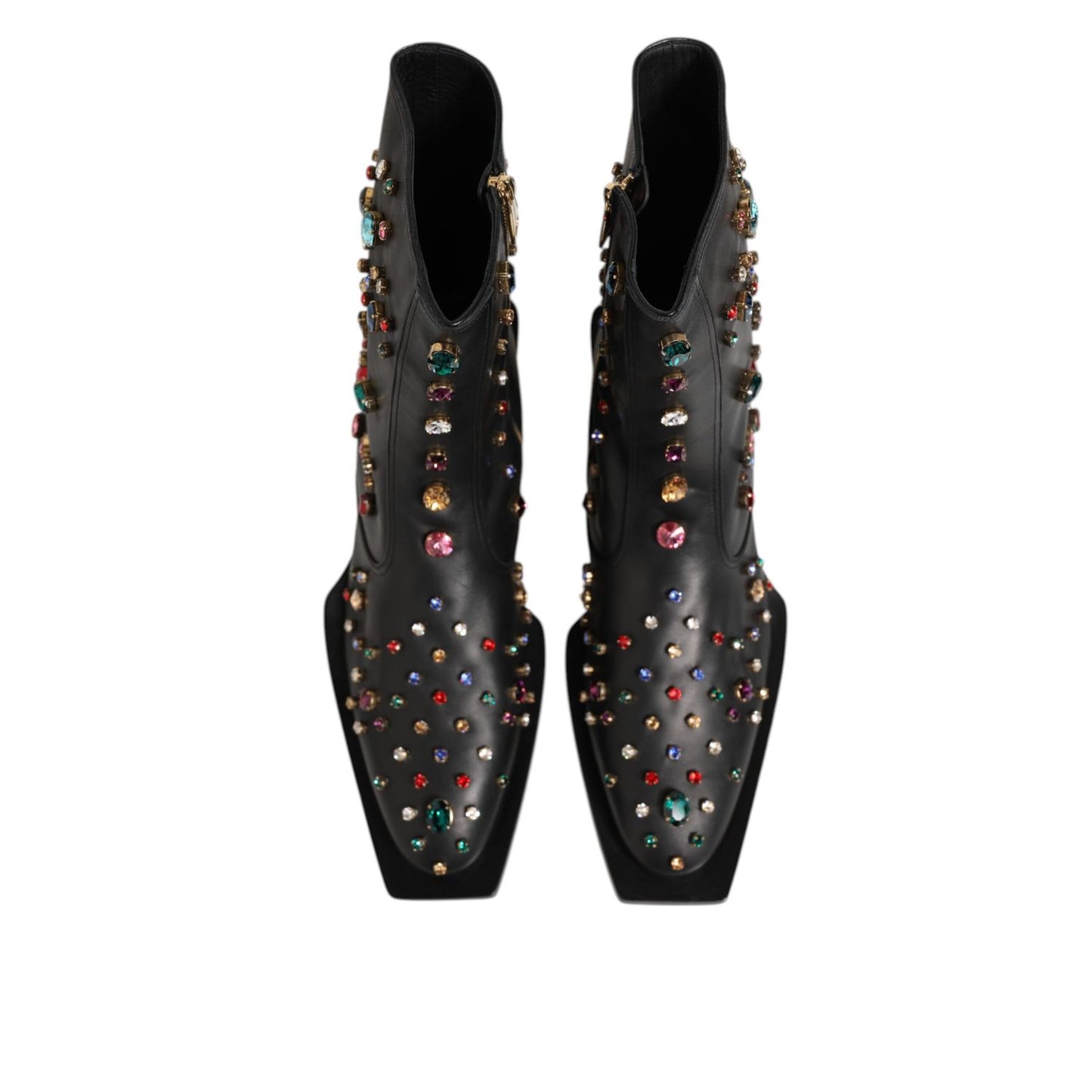 Dolce & Gabbana Black Crystal Embellished Men Short Boots Shoes with sparkling accents, ankle-height design, luxurious fashion footwear.