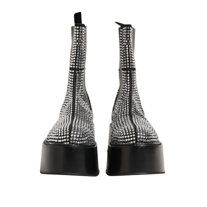 Dolce & Gabbana Black Crystal Strass Mid Calf Short Boots Shoes with dazzling embellishments.