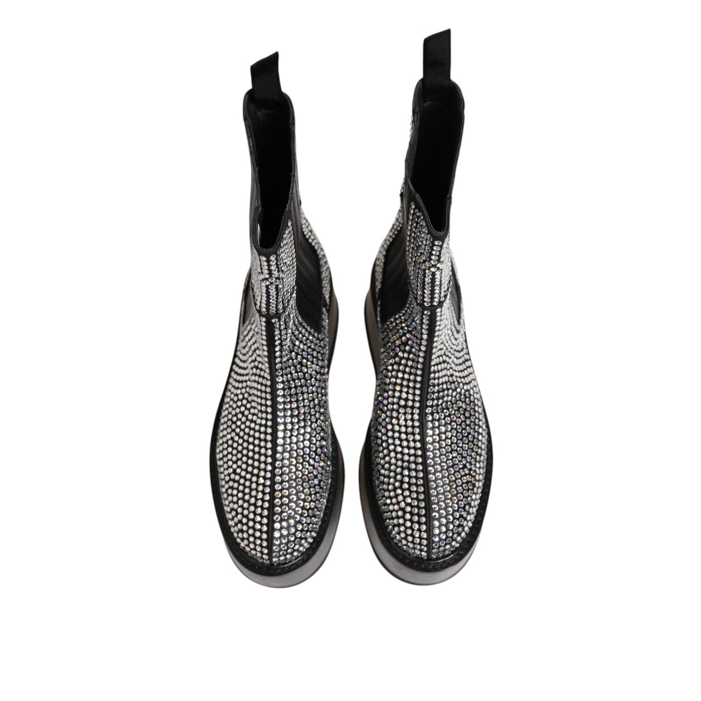 Dolce & Gabbana Black Crystal Strass Mid Calf Short Boots Shoes with dazzling crystal embellishments and sleek design.