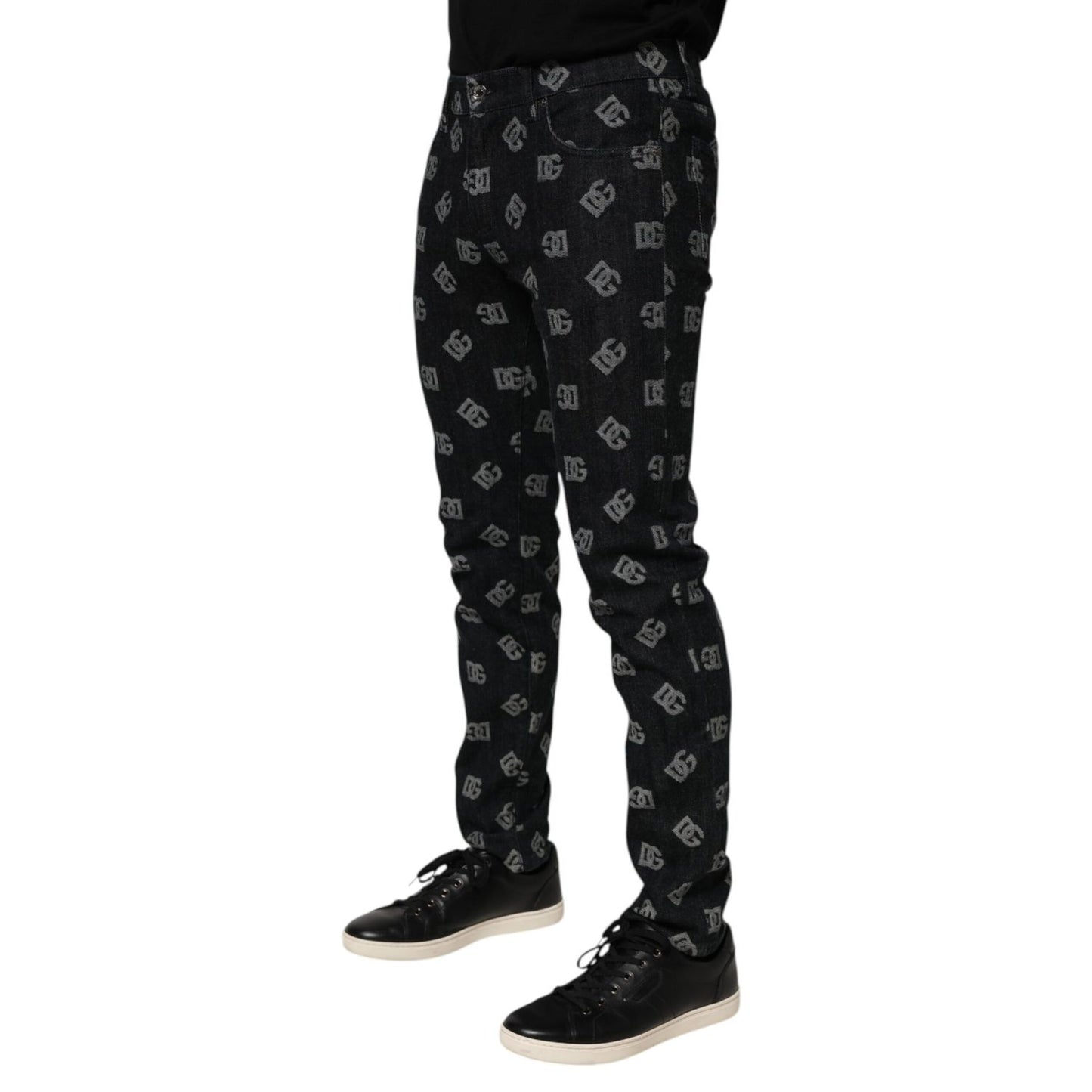 Dolce & Gabbana Black DG Monogram Cotton Skinny Denim Jeans featuring a sleek, form-fitting silhouette with iconic branding.