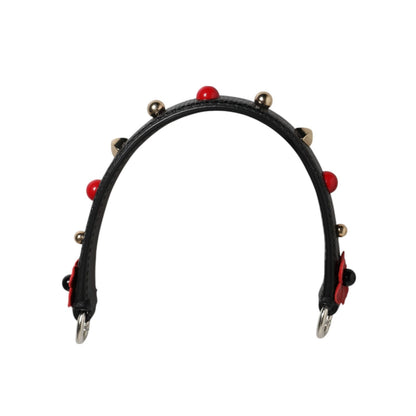 Dolce & Gabbana Black Embellished Leather Bag Handle Women Shoulder Strap
