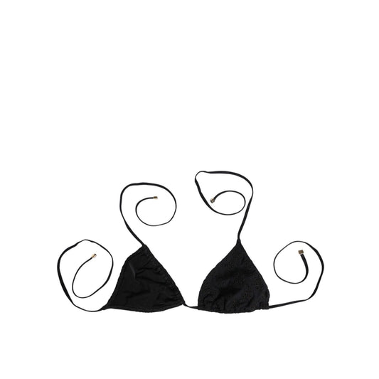 Dolce & Gabbana Black Embroidered Triangle Swimwear Underwear with adjustable tie straps, perfect for sophisticated beach style.