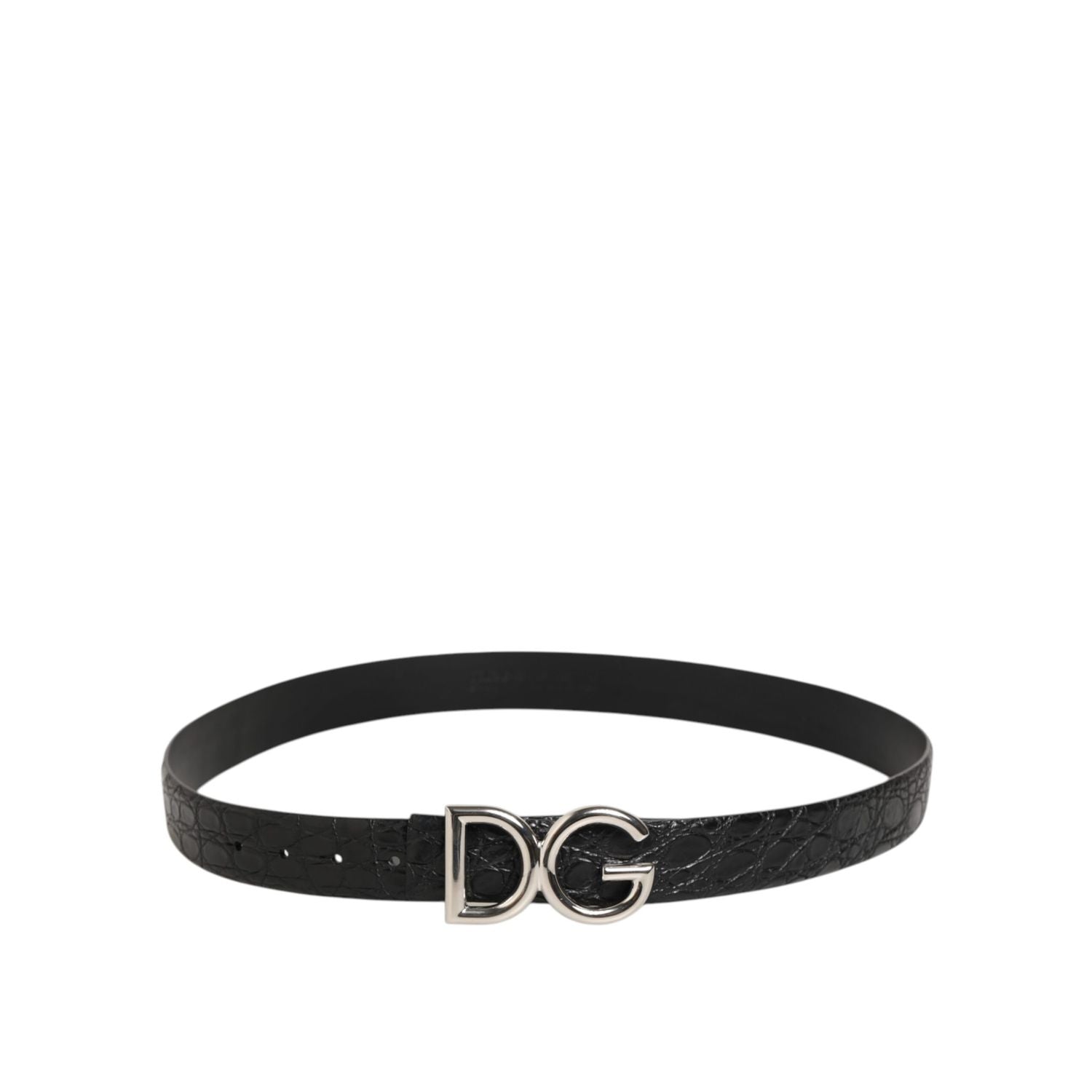 Dolce & Gabbana Black Exotic Leather DG Logo Buckle Belt