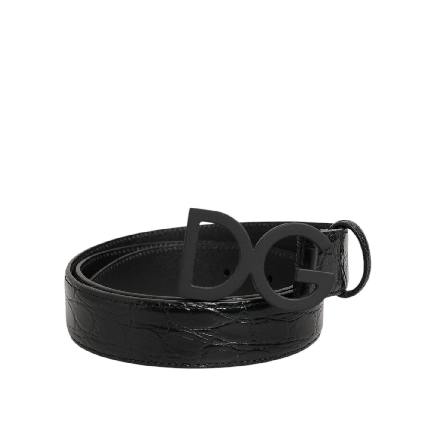 Dolce & Gabbana Black Exotic Leather Metal Logo Buckle Belt crafted from genuine crocodile leather