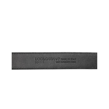 Dolce & Gabbana Black Exotic Leather Metal Logo Buckle Belt, genuine black crocodile leather with iconic DG logo buckle, made in Italy.