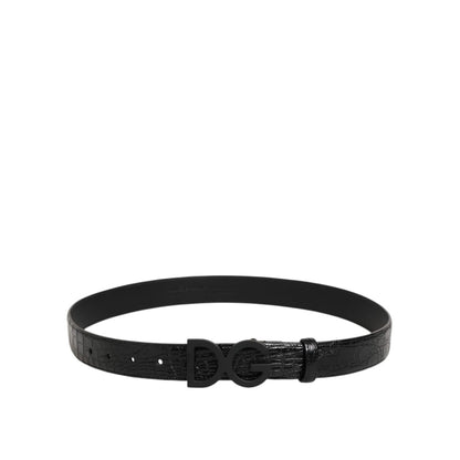 Dolce & Gabbana Black Exotic Leather Metal Logo Buckle Belt in crocodile leather with DG logo.