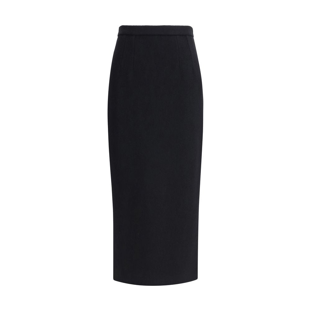 Dolce & Gabbana Black Fleece Wool Long Skirt featuring refined tailoring and a high waistband, designed for timeless elegance.