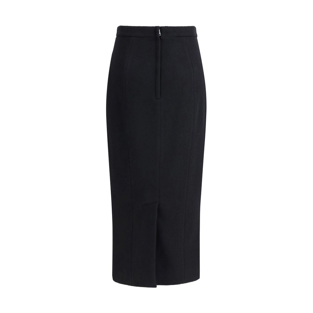 Dolce & Gabbana Black Fleece Wool Long Skirt with back slit and high waistband, showcasing elegant tailoring for AW25.